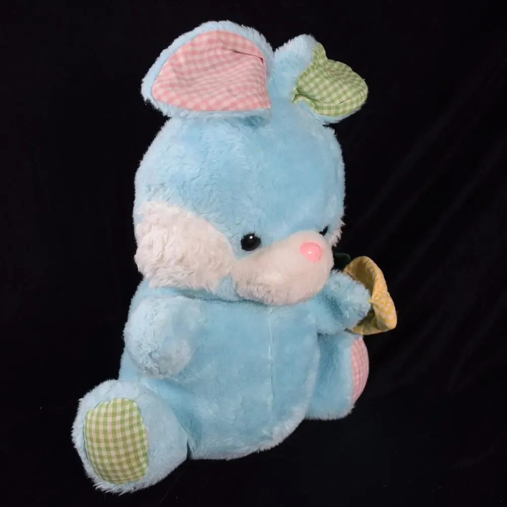 Vintage Plush Blue Easter Bunny Gingham Accents 18